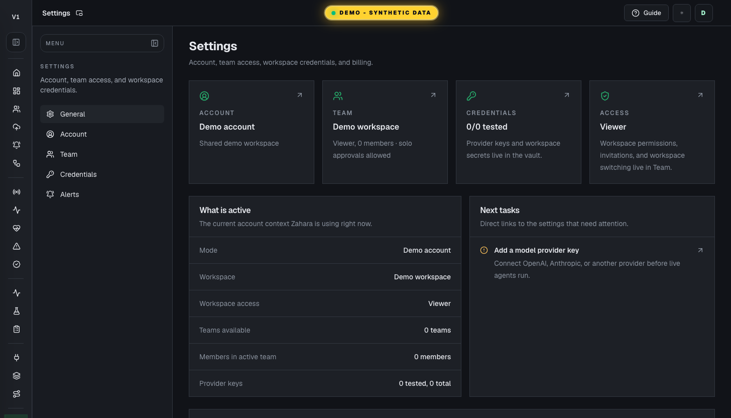 Settings screen showing the main controls, status evidence, and next-action context described in this guide.
